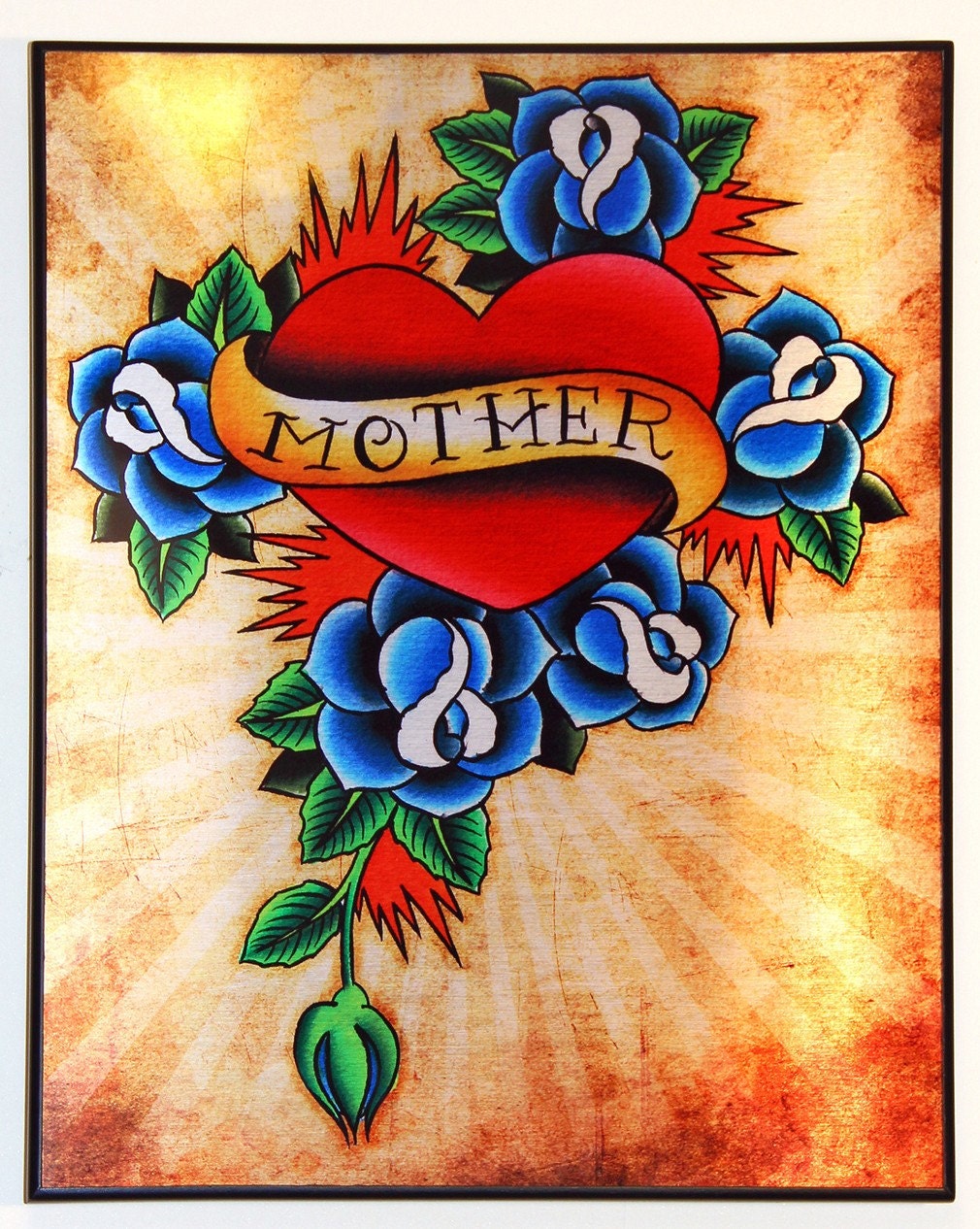 Old School Tattoo Style Heart / Mother - Acrylic Face Mount Brushed ...