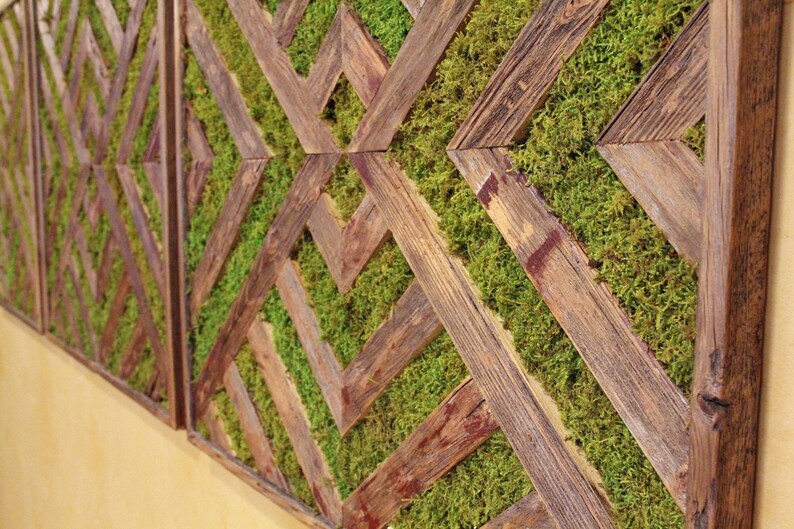 6ft Reclaimed Wood & Preserved Moss Triptych Art Large Wall Decor Green Wall Living Wall Art image 3