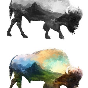 Bison Canvas Triptych 60x60, Bison Wall art, Canvas Print, Floater Frame, Buffalo art Giclee home art decor, wall decor, interior design image 5