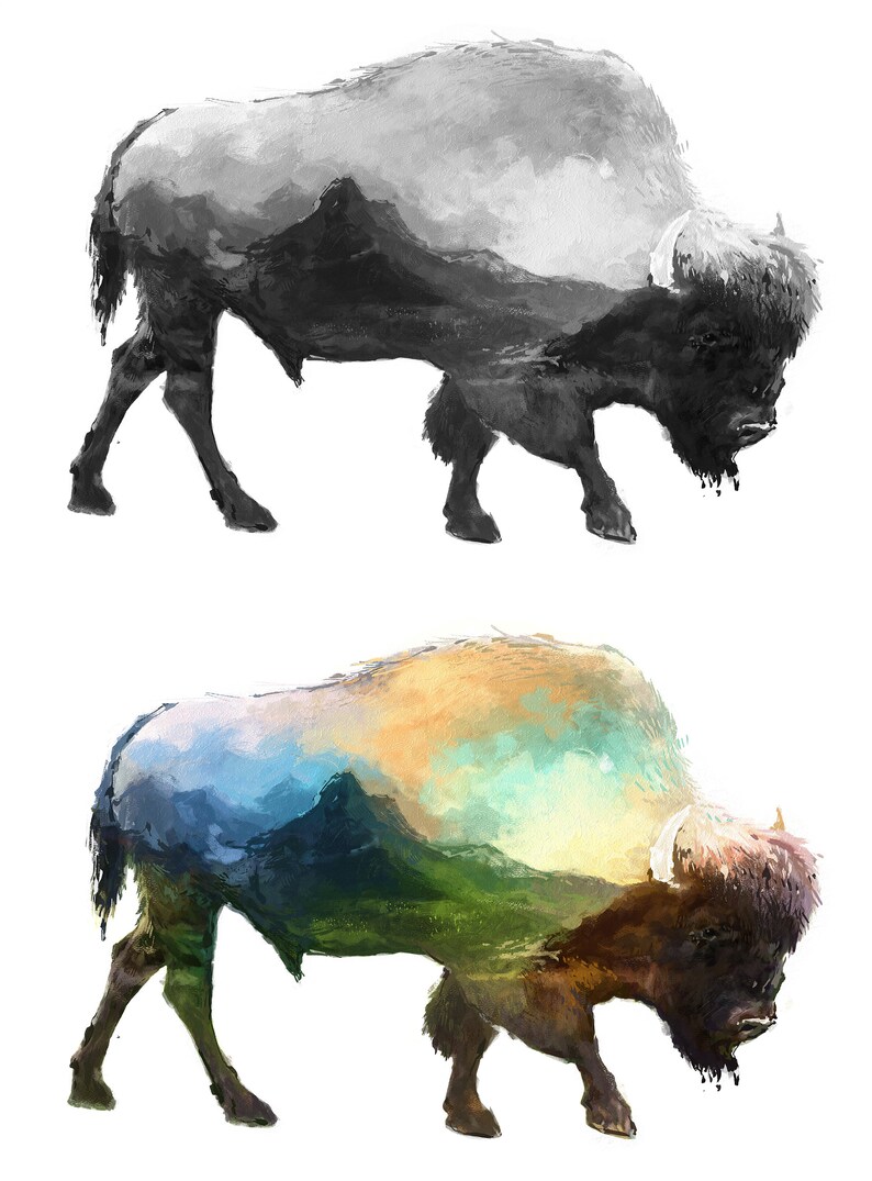 Bison Canvas Triptych 60x60, Bison Wall art, Canvas Print, Floater Frame, Buffalo art Giclee home art decor, wall decor, interior design image 5