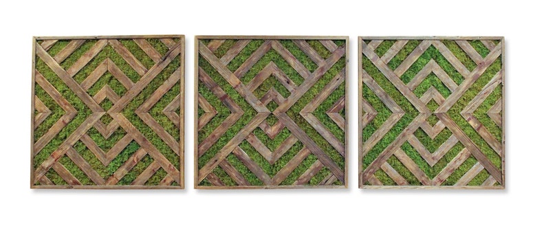 6ft Reclaimed Wood & Preserved Moss Triptych Art Large Wall Decor Green Wall Living Wall Art image 1