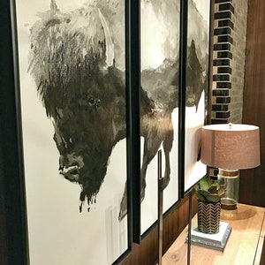 Bison Canvas Triptych 60x60, Bison Wall art, Canvas Print, Floater Frame, Buffalo art Giclee home art decor, wall decor, interior design image 3