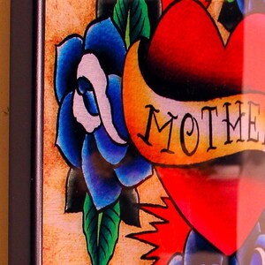 Old School Tattoo Style Heart / Mother Acrylic Face Mount Brushed Silver Print 16x20 image 3