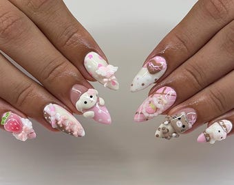 Kawaii Halloween Press-On Nails – Pastel Ghost, Pumpkin, Candy 3D Art Set