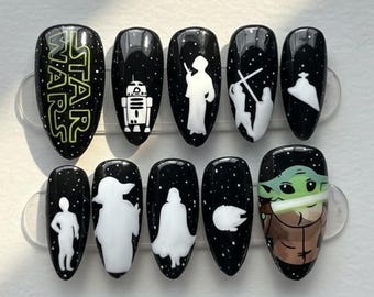 Weltraum Sci-Fi Press On Nails, Galaxy Silhouette Nagelkunst
