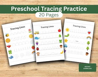20 Page Line Tracing Worksheets, Preschool Pencil Control, Pre-Writing Practice PDF, Colorful Toddler Busy Binder, Fine Motor Skills