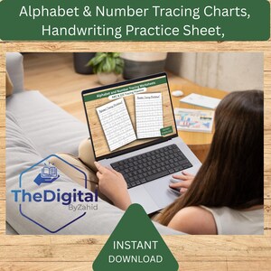 Alphabet & Number Tracing Charts, Handwriting Practice Sheet, Homeschool Wall Poster, Printable Kindergarten Reference Guide,