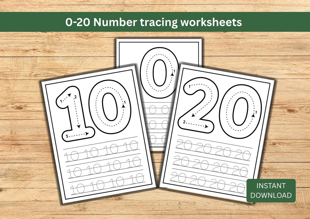 Number Tracing Worksheets 0-20, Printable Star Theme Math, Preschool ...