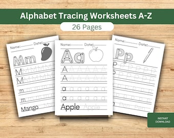 Alphabet Tracing Worksheets A-Z, Uppercase Lowercase Handwriting Practice, Preschool Letter Learning, Kindergarten Homeschool Curriculum,