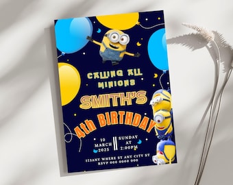 Editable Minions Birthday Party Invitation Template (5x7) Digital Downloadable Product
