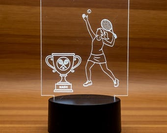 Personalized Tennis LED Night Light for Women | Custom Name Trophy Lamp | Tennis Player Gift | Engraved Acrylic Sport Decor