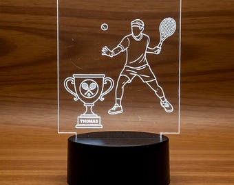 Personalized Tennis LED Night Light for Men | Custom Name Trophy Lamp | Tennis Player Gift | Engraved Acrylic Sport Decor