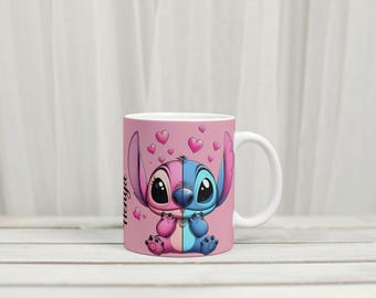 Taza personalizada de Stitch Angel, taza personalizada de Stitch, taza de Stitch, regalo de Navidad, regalo de cumpleaños, regalo personalizado con el nombre Stitch