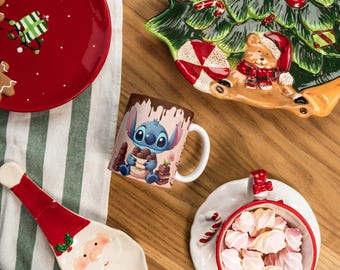 Taza de chocolate personalizada de Stitch, taza de Stitch personalizada, taza de Stitch, regalo de Navidad, regalo de cumpleaños, regalo con nombre personalizado