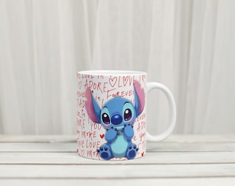 Taza personalizada de Stitch, taza personalizada de Stitch, taza de Stitch, regalo de Navidad, regalo de cumpleaños, regalo personalizado con el nombre Stitch
