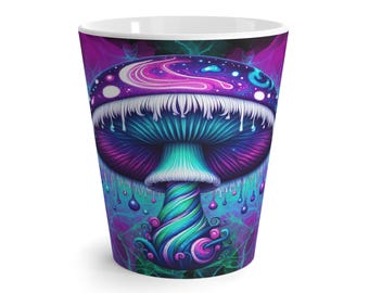 Psychedelic Mushroom Latte Mug, Trippy Ceramic Coffee Cup, Bohemian Drinkware, Mushroom Art