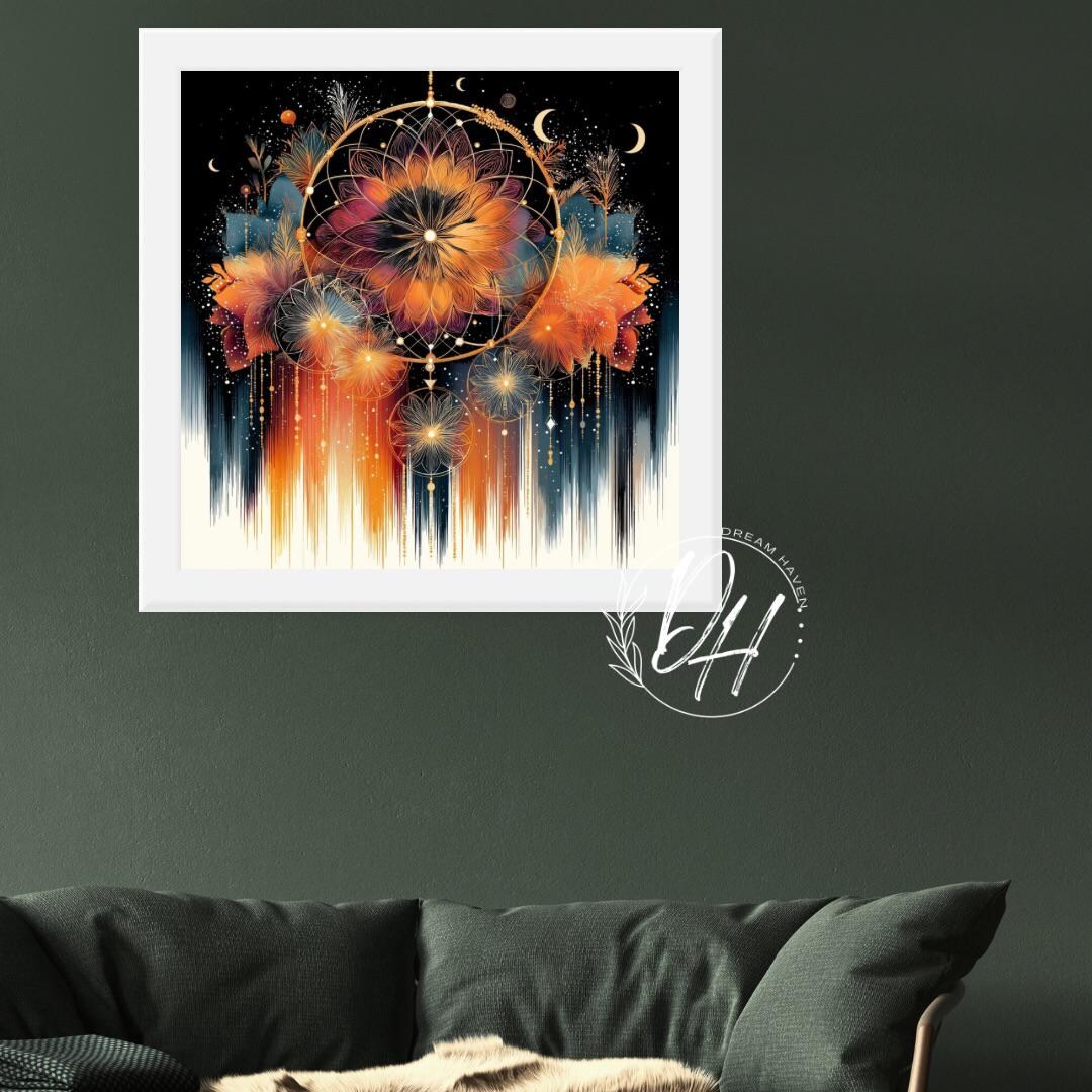 Dreamy Celestial Floral Wall Art, Magical Boho Poster, Moon and Flower ...