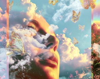Butterfly Face Cloud Dreamscape Poster, Surreal Fine Art