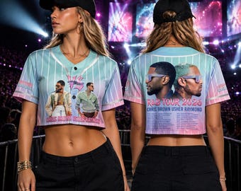 Camiseta corta de béisbol personalizada de Usher y Chris Brown, camiseta de la gira de R&B, camiseta corta para conciertos de hip hop, ropa para fans del R&B, camiseta de música streetwear