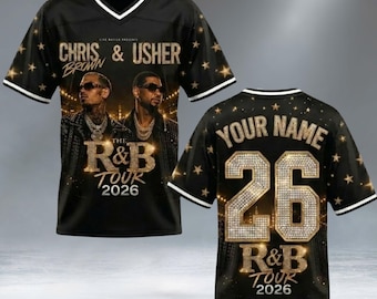 Custom Usher and Chris Brown R&B Tour 2026 Football Jersey, The RnB Tour Jersey, Hip Hop Concert Shirt, Faux Glitter, Raymond Brown Concert