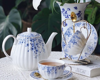 Handmade ceramic coffee sets | European-style afternoon tea sets | Blue and white porcelain tea sets | Ceramic coffee cups|Vintage tea sets