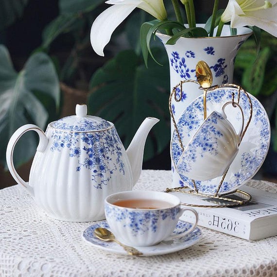 Handmade ceramic coffee sets | European-style afternoon tea sets | Blue and white porcelain tea sets | Ceramic coffee cups|Vintage tea sets