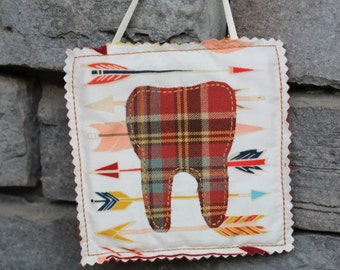 Tooth fairy pillow, tooth pillow, Baby tooth pillow Door hanger in arrows and plaid prints