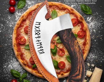 Hand-Forged Viking Pizza Axe Cutter: Carbon Steel Blade, Ash Wood Handle