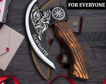 Hand-Forged Viking Pizza Cutter Axe: Carbon Steel Blade & Leather Sheath