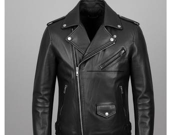 Vintage Archive Avant Garde Black / White Leather Zip Faded Biker