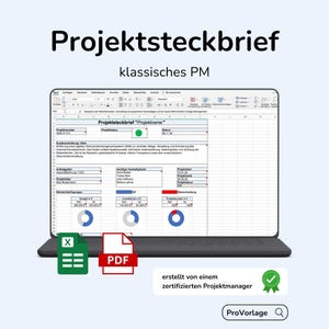 Projektsteckbrief Excel Vorlage – einfach anwendbar + PDF Guide | Project Brief / PM Template | One Pager Download für klassische Projekte