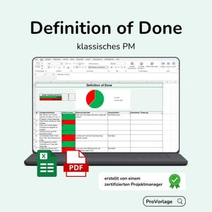 Definition of Done Excel Vorlage – einfach anwendbar + PDF Guide | DoD / Agile Template / Scrum Spreadsheet | One Pager Download für Teams