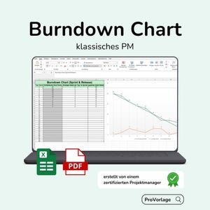 Burndown Chart Excel Vorlage – übersichtlich + PDF Guide | Agile Progress / Scrum Template | One Pager Download für agile Teams