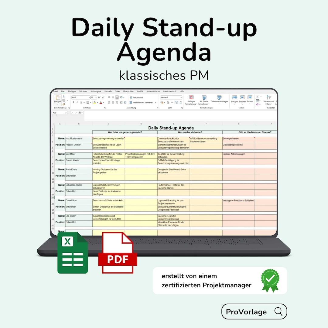 Daily Stand-up Agenda Excel Template – Ready-made + PDF Guide | Scrum ...