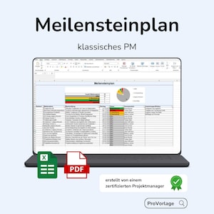 Meilensteinplan Excel Vorlage – fertig vorbereitet + PDF Guide | Milestone Plan / PM Template | One Pager Download für Projekte