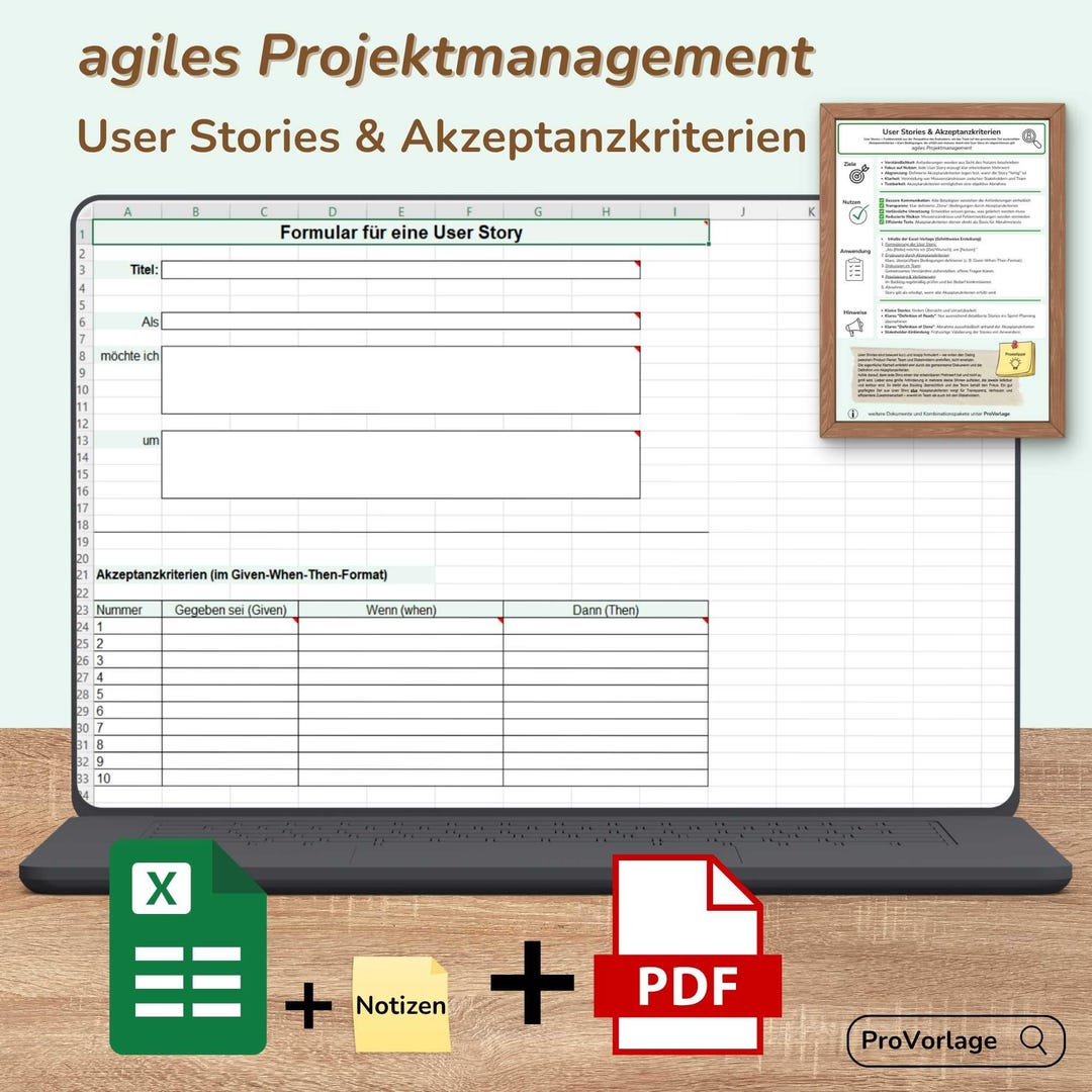 User Stories & Acceptance Criteria Form Excel Template + Onepager