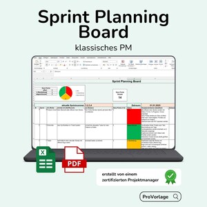 Sprint Planning Board Excel-sjabloon – Duidelijk en beknopt + PDF-handleiding | Scrum Board / Agile-sjabloon | Downloadbare One-Pager voor Agile Teams