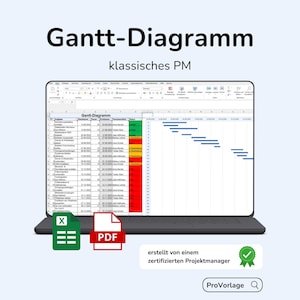 Gantt Diagramm Excel Vorlage – sofort einsetzbar + PDF Guide | Gantt Chart / PM Template | One Pager Download für Projektplanung
