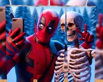 Red Masked Antihero Selfie Tumbler Wrap 20oz Skinny Winter Sublimation PNG Digital Download