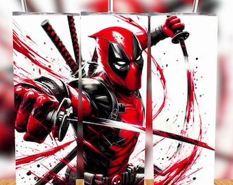 Superhéroe Enmascarado Rojo Tumbler Wrap PNG | Diseño de Taza 20oz Estilo Cómic | Envoltura de Sublimación | Descarga Digital