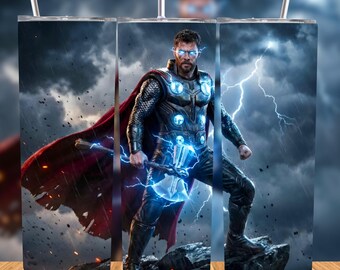 Dios del Trueno Vaso 20oz Skinny Superhéroe Relámpago Sublimación PNG Descarga Digital