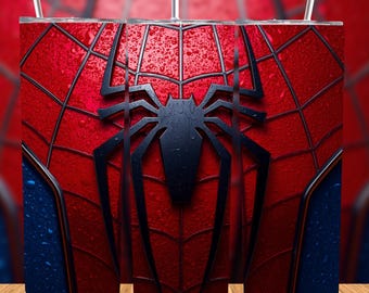 Red and Blue Web Emblem Tumbler Wrap 20oz Skinny Superhero Sublimation PNG Digital Download