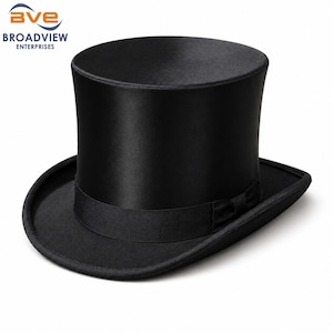 Svart satinhatt med band | Viktoriansk gentlemanmagikerkostymhatt | Gotisk steampunk cosplay-topp för män | Formell bröllopshatt