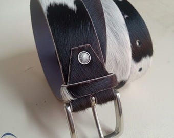 Black & White Cowhide Leather | Hair-On Hide Western Jeans Belt | Handmade Unisex