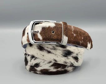 Hair On Cowhide Leather Belt – Handmade Western Rodeo Style Cow Print Belt for Men