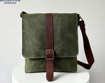 Canvas and Leather Messenger Crossbody Bag – Rugged, Stylish, Ready for Anywhere