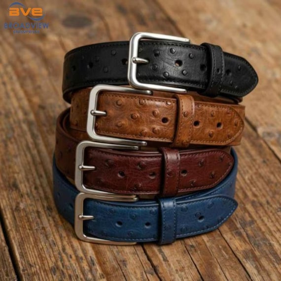 Genuine Ostrich Embossed Leather Belt for Men | Handmade Dress Belt