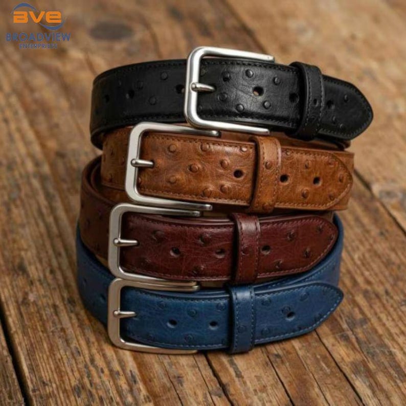 Genuine Ostrich Embossed Leather Belt for Men | Handmade Dress Belt image 1