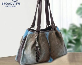 Genuine Cowhide Tote Bag for Women, Grey Hairon Hide Western Handbag, Real Leather Large Shoulder Purse, Unique Gift for Her
