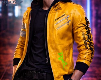 Cyberpunk Edgerunners Yellow Leather Jacket | David Martinez Cosplay Costume